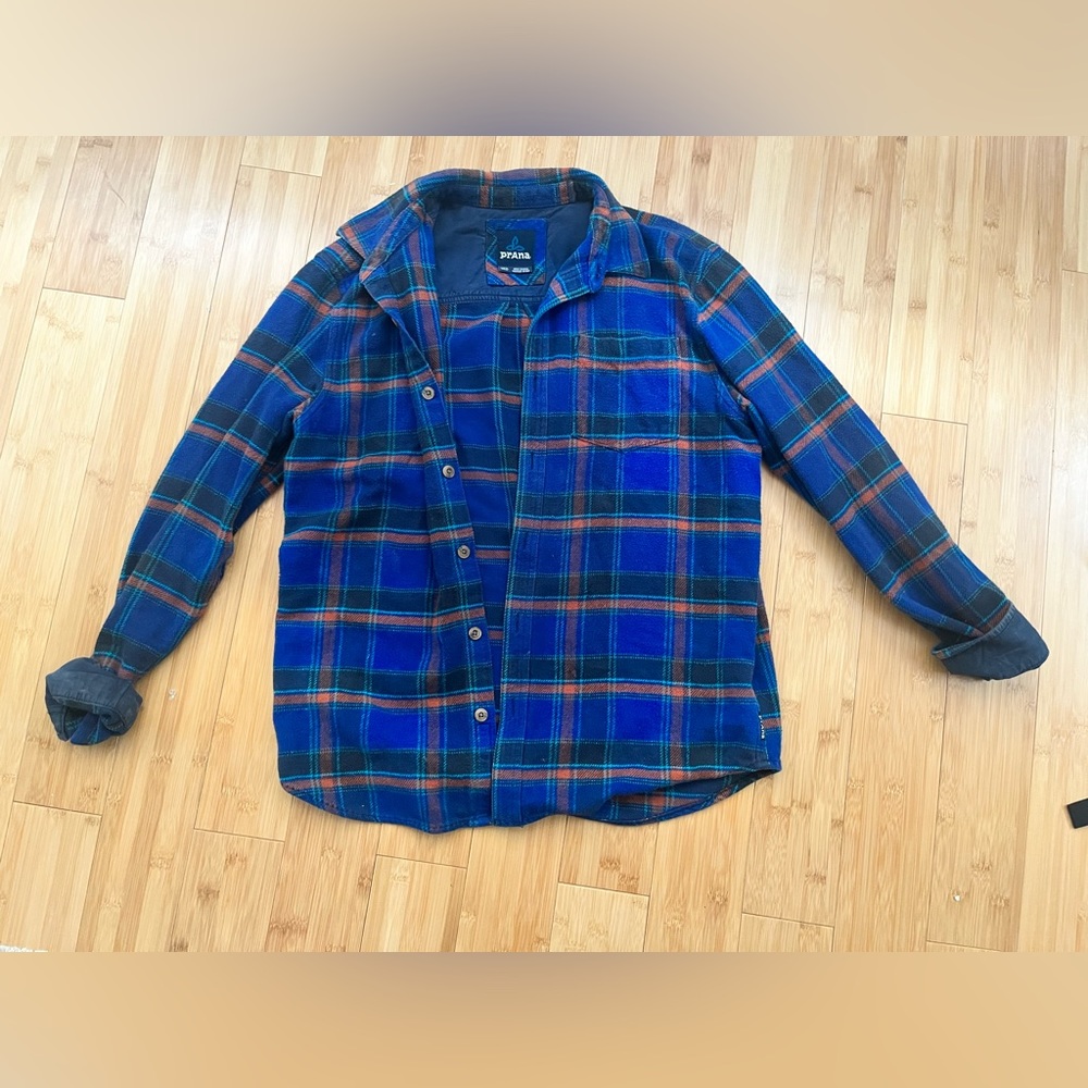 Men’s Prana Blue and Orange Flannel